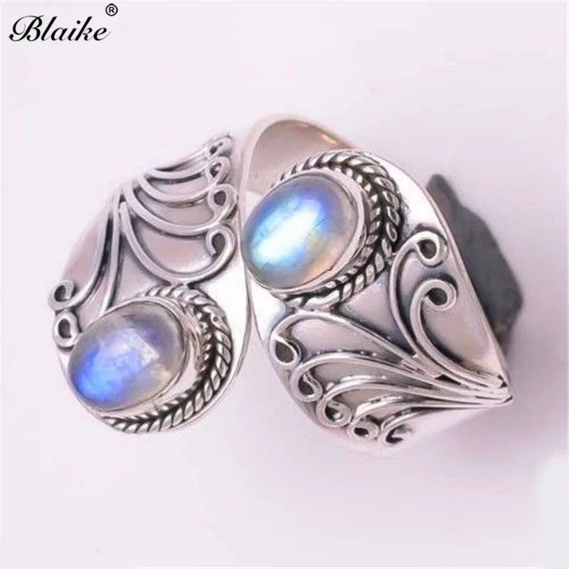 Blaike Cool Rainbow Moonstone кольца для мужчин и женщин Punk Серебряный цвет ювелирный камень
