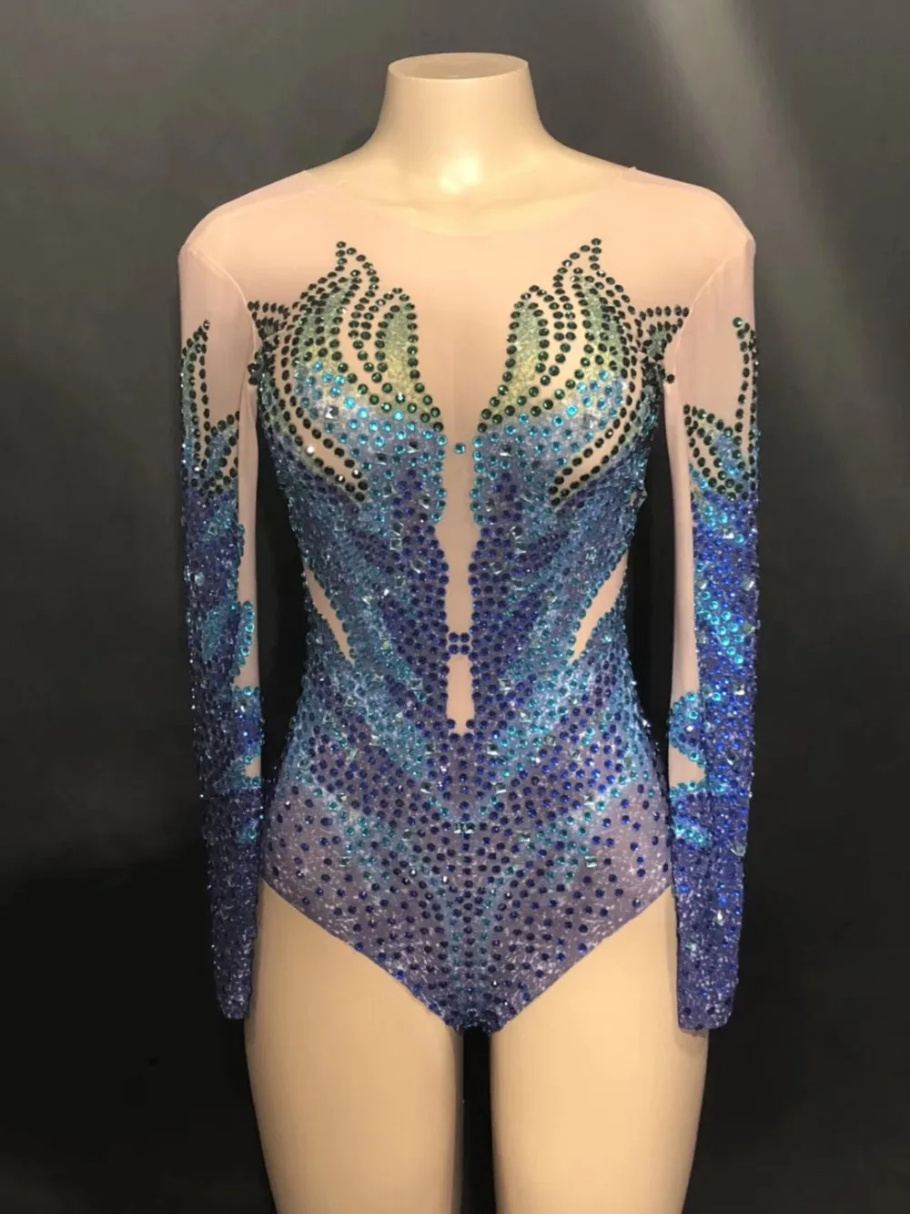 Sexy Stage Women Net Yarn Bodysuit Full Of Colors Sparkling Crystal Jumpsuit Celebrate Nightclub Party Singer Dancer Stage Wear