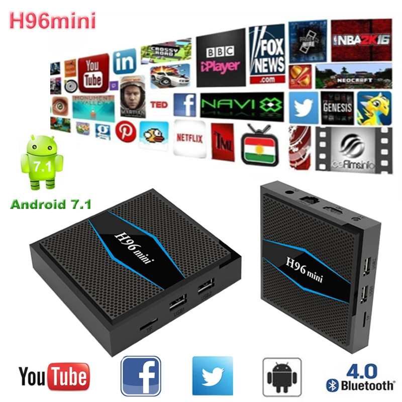 Новый h96 мини H.265 Android 7 1 Декодер каналов кабельного телевидения - Цена: 3573.75