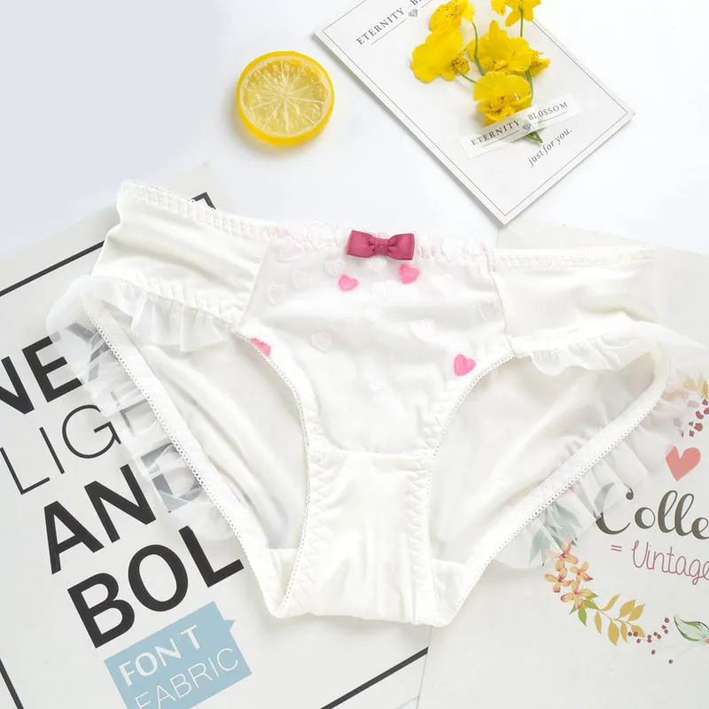 Сетка с кружевными оборками милый Для женщин трусики низкой посадкой из