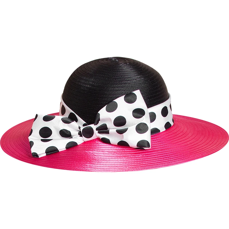 Женская шляпа в горошек FS черная или розовая стиле петчворк с широкими полями