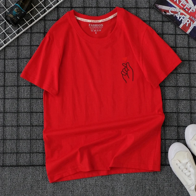 WSFS T Shirt Women Summer Short Sleeves Tee Shirts Top Harajuku cute heart print Tshirt Cotton Ulzzang T-shirt Plus Size | Женская