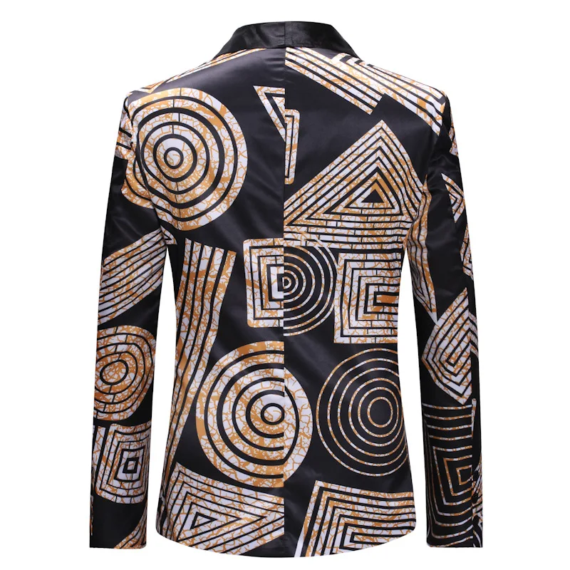Stylish Geometric Print One Button Blazer Jacket Men Brand Shawl Collar Slim Fit Mens Blazers Party Casual Blazer Masculino