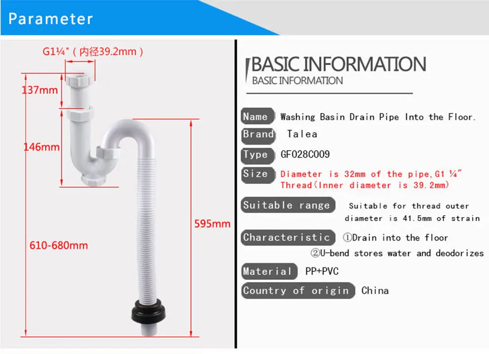 Talea одинарные сливные трубы для раковины, пластиковый шланг, комплект, Cess-Pipe, кухонная раковина, слив, водопровод, шланг, отходы, водонепроницаемые трубы GF028