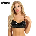 Женское нижнее белье, модный соблазнительный ночной клубный топ из искусственной кожи без вкладышей, со светоотражающим эффектом, без подкладки, для выступлений