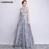 new 2021 evening dress elegant banquet champagne lace sleeveless floor length long party formal gown plus size robe de soiree