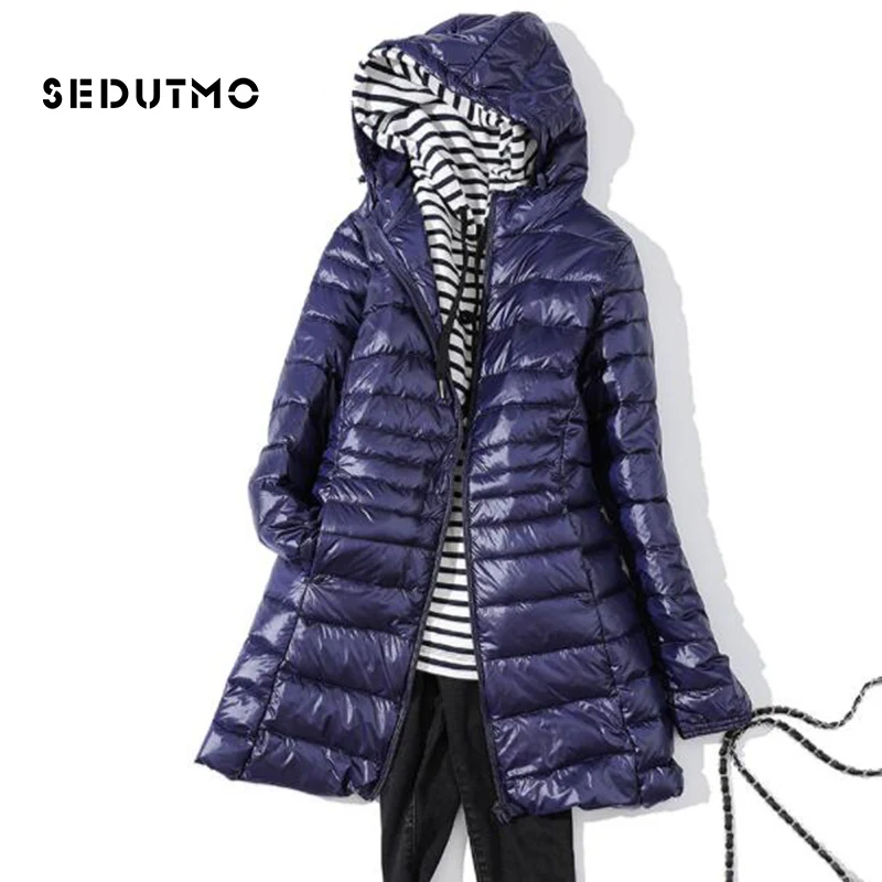 SEDUTMO, зимние, ультра легкие, длинные, женские пуховики, плюс размер, 7XL, утиный пух, пуховик, куртка, тонкий, с капюшоном, парки, ED621