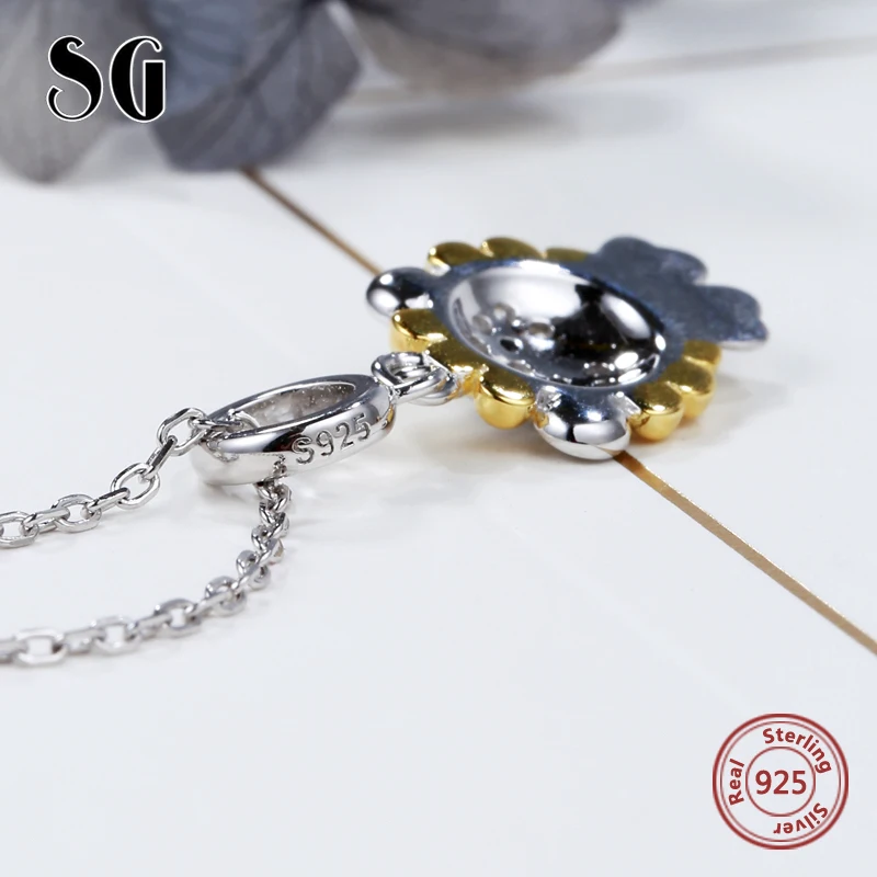 SG 925 Стерлинговое Серебро милое животное Лев ожерелье с белым цирконом и звеньями Цепи ожерелья для женщин модные ювелирные изделия для девочек