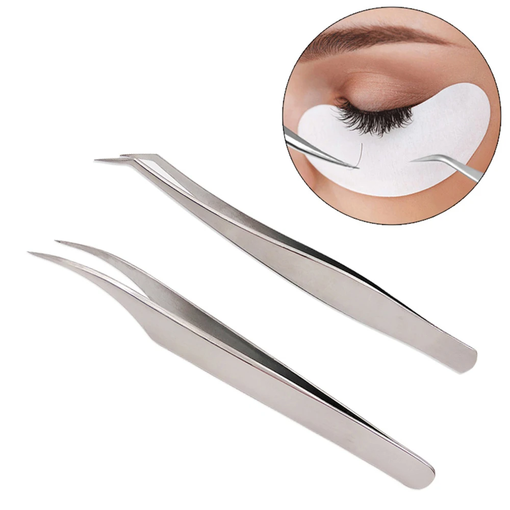 2pcs Stainless Steel Extension Lashes Tweezers Tools for 3D 6D Volume Mink Eyelash | Красота и здоровье
