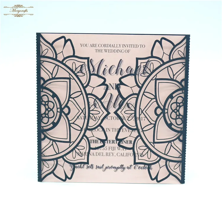 

Vintage floral moroccan wedding laser cut invitations black
