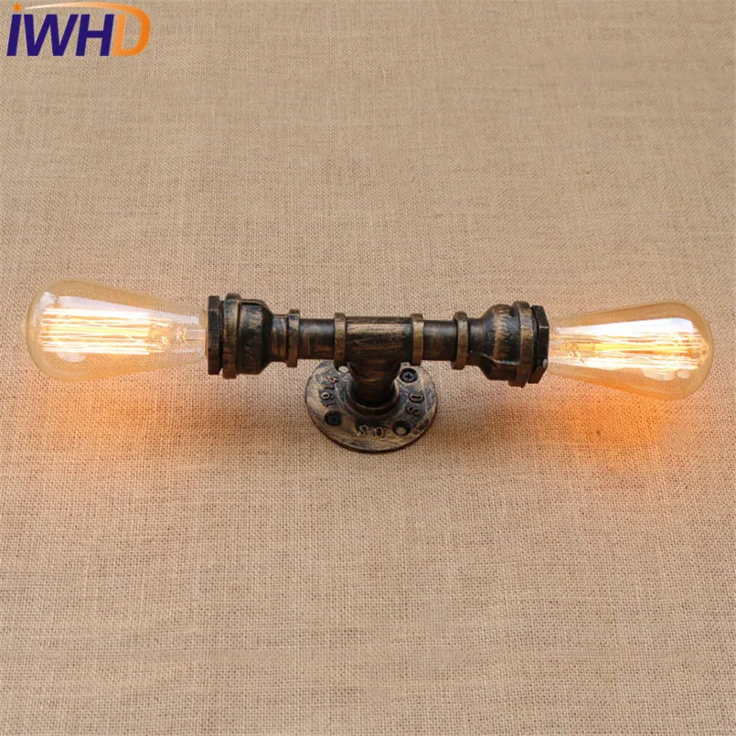 

IWHD Loft Style Industrial Vintage Wall Lamp Iron Edison Wall Sconce Double Water Pipe Wall Light Fixtures Home Lighting