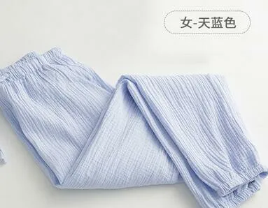 Female-Sky blue Новые пары хлопковых марлевых креповых пижам, женские весенние и летние Пижамные штаны, одежда, дышащие свободные штаны для сна, домашняя одежда - Цвет: Female-Sky blue