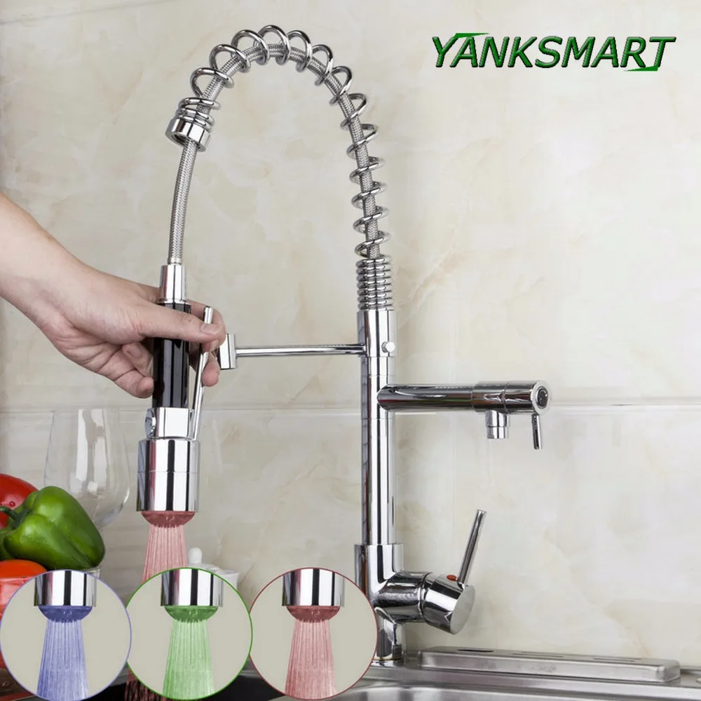 

YANKSMART LED Kitchen Sink Faucets Sink Pull Down Swivel Basin Mixer Brass Tap Vessel Lavatory Deck Mount Faucets Mixer Taps