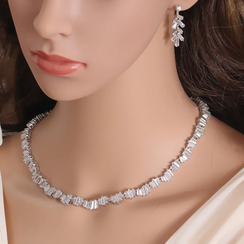 CWWZircons Geometric Square CZ Zirconia Stones Fashion Famous Brand Necklace Earrings Wedding Party Jewelry Set For Women T078|jewelry sets for