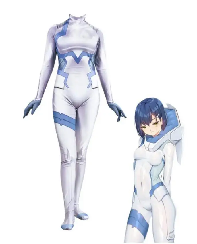 

DARLING in the FRANXX 02 ZERO CODE 015 Cosplay Costume National team combat suit overall jumpsuit zentai White Outfit