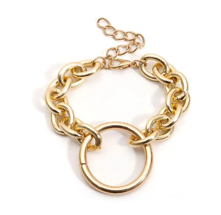 Gold Bracelet KMVEXO панковские толстые цепи женские винтажные массивные Ювелирные наборы золото серебро воротник свитер с чокером ожерелье набор подарок Ne+ BR - Окраска металла: Gold Bracelet