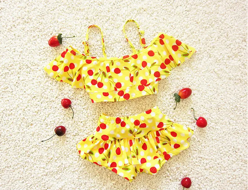 2020 Новый вишня из двух частей детский купальник бикини для девочек купальный