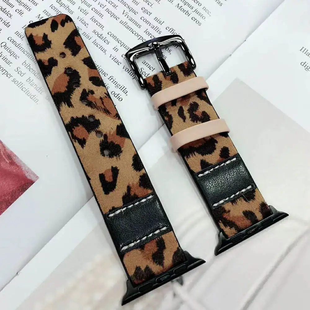 

Fashion Leopard Print Camouflage Leather Strap for Apple Watch Band SE Durable Bracelet for iWatch Series 6 5 4 3 40/44/42/38MM