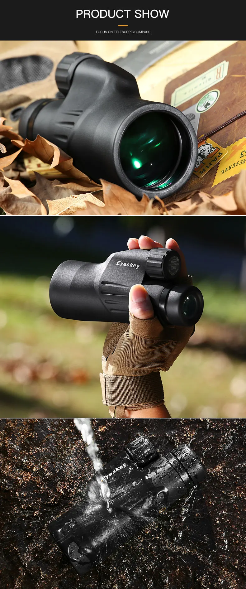 Eyeskey HD 12x50 Монокуляр водонепроницаемый Мощный однофокусный телескоп ручной профессиональный охотничий телескоп со штативом