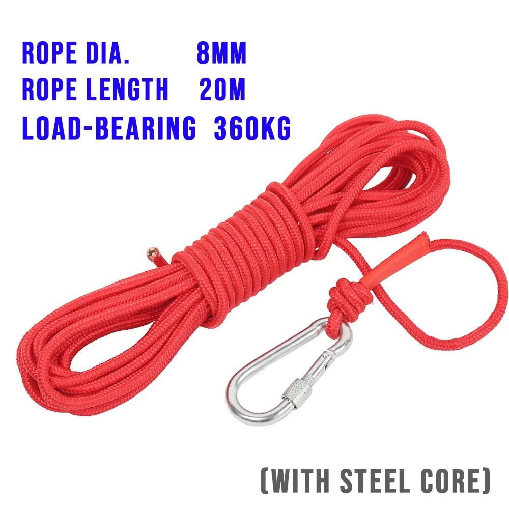 D8mm 20M Rope 60 мм 115 кг магнит сильный Неодимовый рыболовный магнит глубоководный спасательный рыболовный крючок с 20 м стальным сердечником веревка 360 кг несущий - Цвет: D8mm 20M Rope