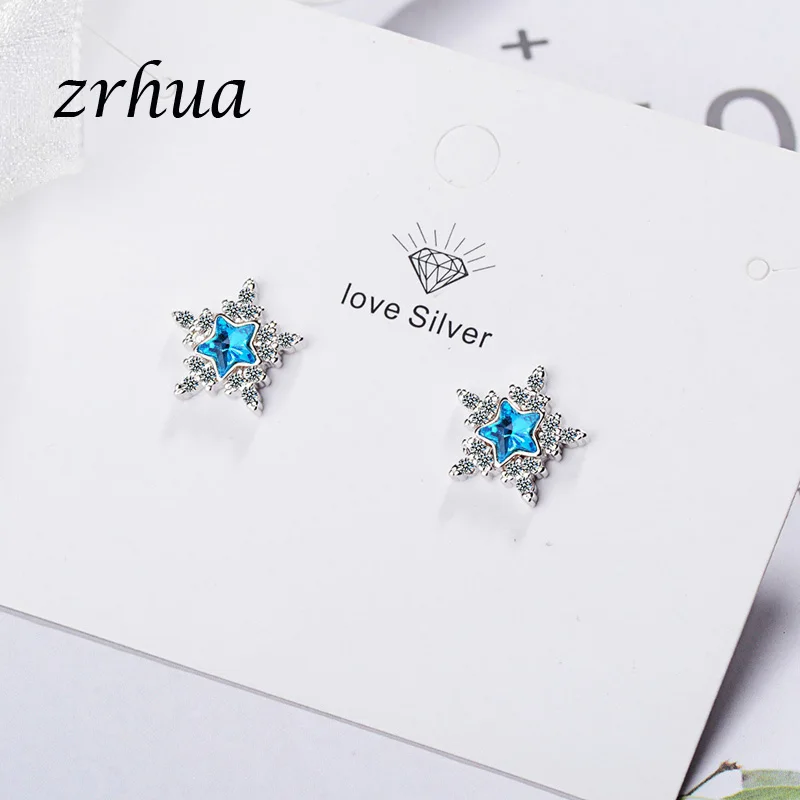 Женские серьги гвоздики серебристого цвета с цирконом|Серьги-гвоздики| |