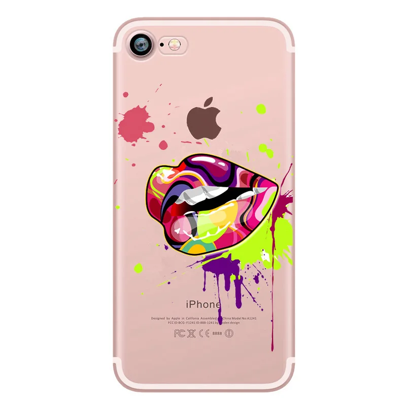 Phone Case For iPhone 7 Sexy lip print Makeup Full Protection PC Cover Coque 6 6S X 8 5 5s se Plus pink Funda Capa |