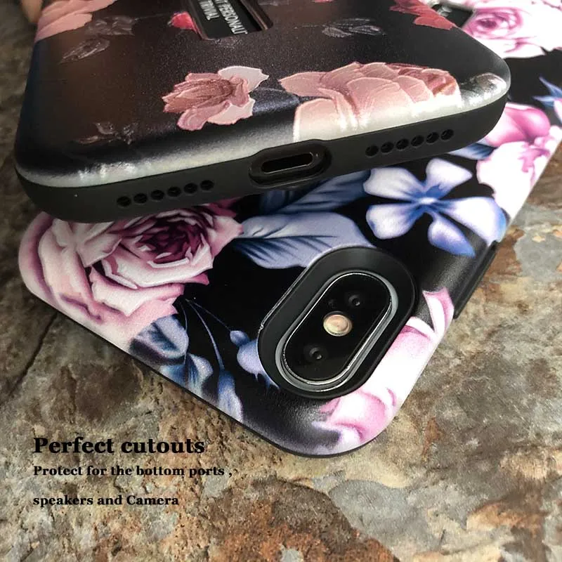 Kerzzil Cartoon Flamingos Floral Flower Vintage Case For iphone 7 8 Plus Holder Stand Phone Cover for X 6 6s Back | Мобильные