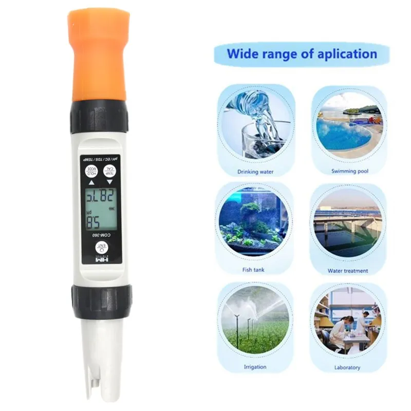Портативный PH метр HM COM 360 4 в 1 EC/TDS/PH/TEMP водонепроницаемый комбинированный ЖК