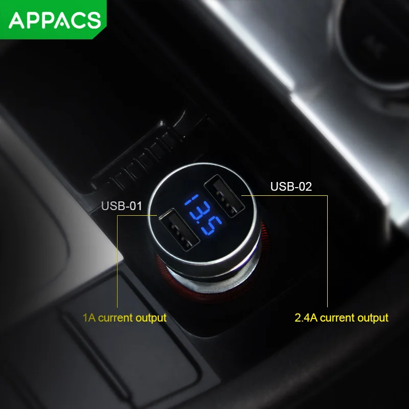 APPACS двойной Переходник USB для зарядки в машине универсальный Смарт 5V 3.4A Быстрая
