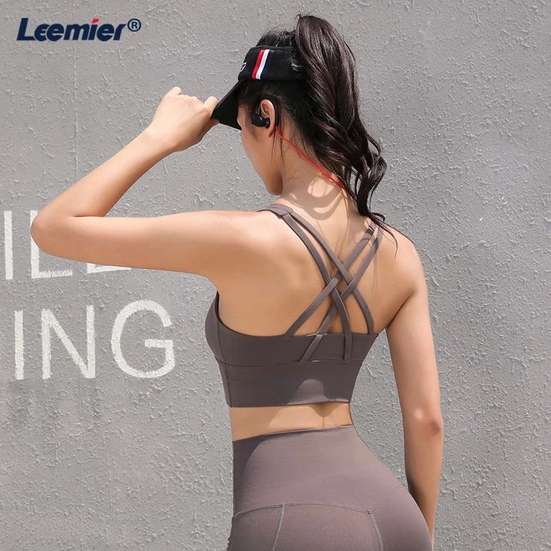 Yoga Bra Solid Gym Sports Clothing Cross Strapped Back Sexy Athletic Underwear Quick Dry Tops Padded Push Up | Спорт и развлечения