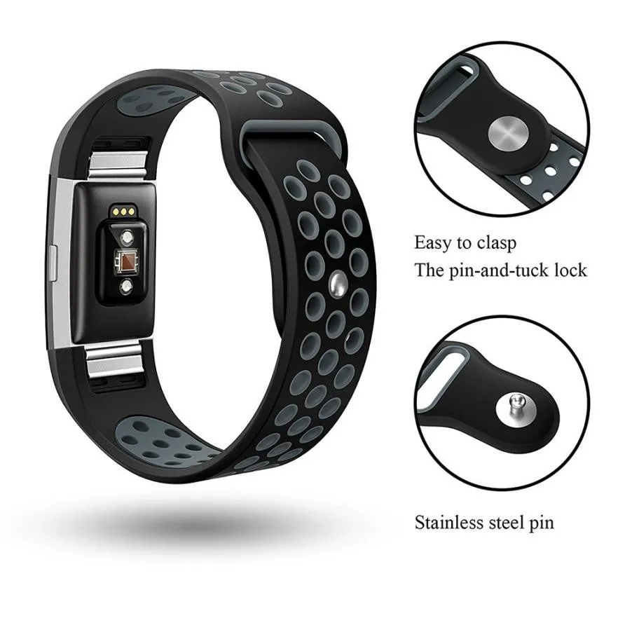 New Fashion Double Color Sports Silicone Bracelet Strap Band For Fitbit Charge 2 wearable devices smartwatch relogios horloge@ |