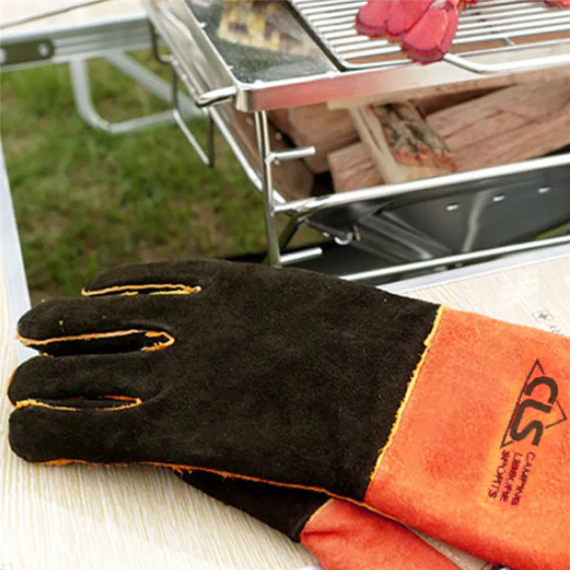 

Outdoor camping barbecue leather gloves high temperature insulation gloves for fireplaces, barbecues