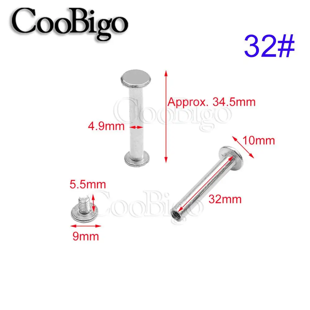 32mm 5 компл. Алюминиевый зажим Chicago винты гвоздь Заклепки Шпильки двойной изогнутой головкой фотоальбом учетная запись книга кожа ремесло ремень кошелек - Цвет: 32mm