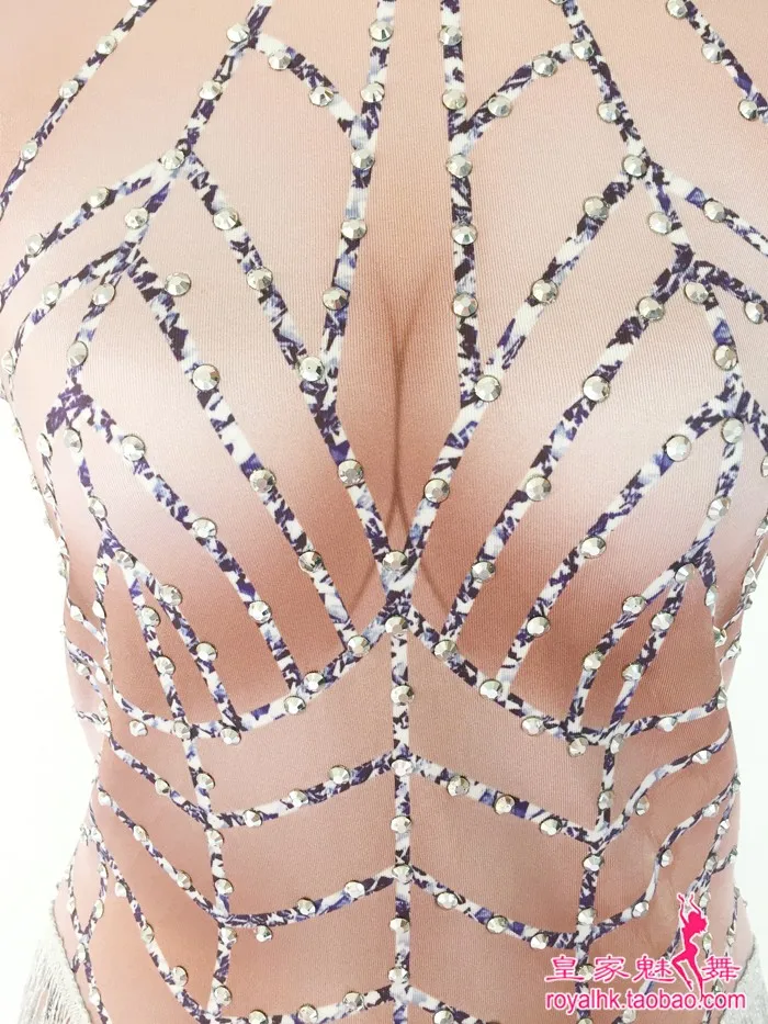 

Glisten Rhinestones Silver Tassel Bodysuit Sleeveless Big Stretch Women's Party Prom Bar Outfit Stage Female Singer Show Romper