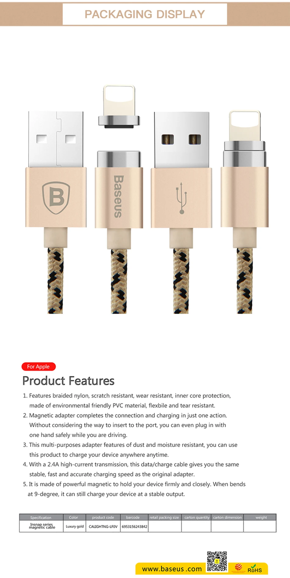 Магнитный usb-кабель Baseus для iPhone Xs Max Xr Xs X 8 7 6 6 S, Магнитный зарядный кабель для передачи данных, Магнитный зарядный шнур