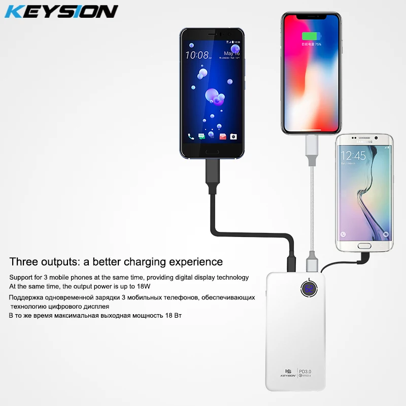 KEYSION 8000mAh 29 6 WH Type C PD Быстрая зарядка Power Bank 18W 3 портовый QC3.0 внешний аккумулятор для