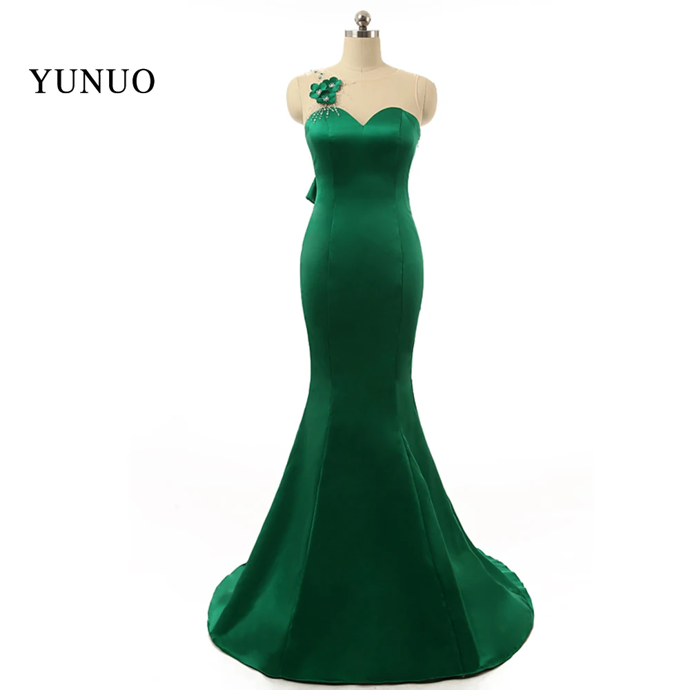 Атласная Длина в пол плюс размер сексуальная открытая спина одно плечо бисер бант зеленые вечерние платья