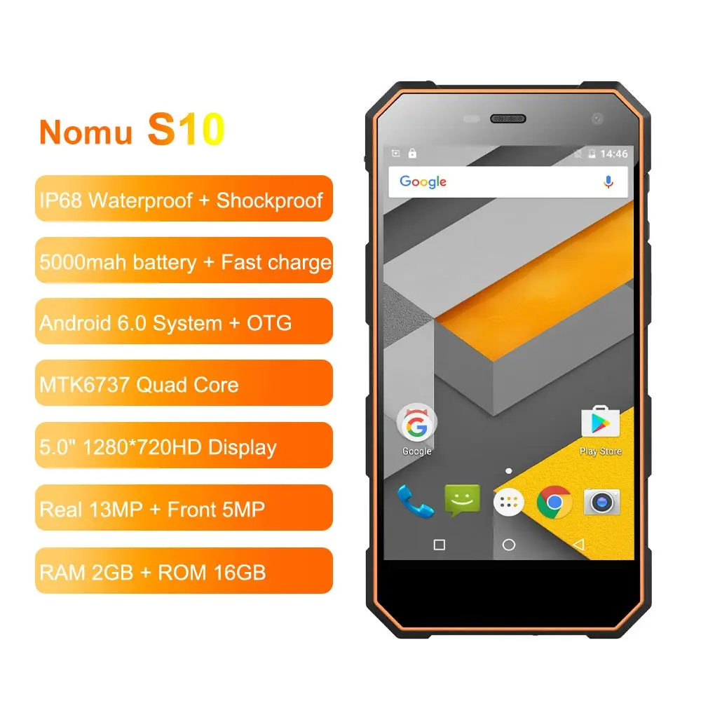 Nomu S10 ударопрочный смартфон IP68 водонепроницаемый мобильный телефон MTK6737T