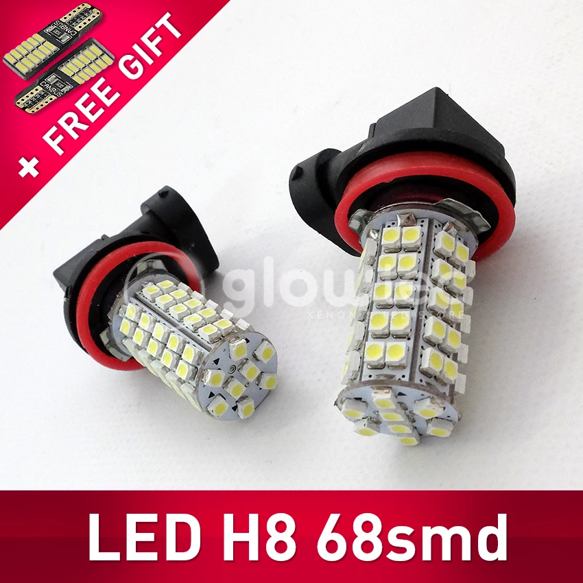 

1pc H8 68smd LED, h11 led 3528 1210 h11 white 9005 led headlight led lamp 9006, GLOWTEC + FREE GIFT