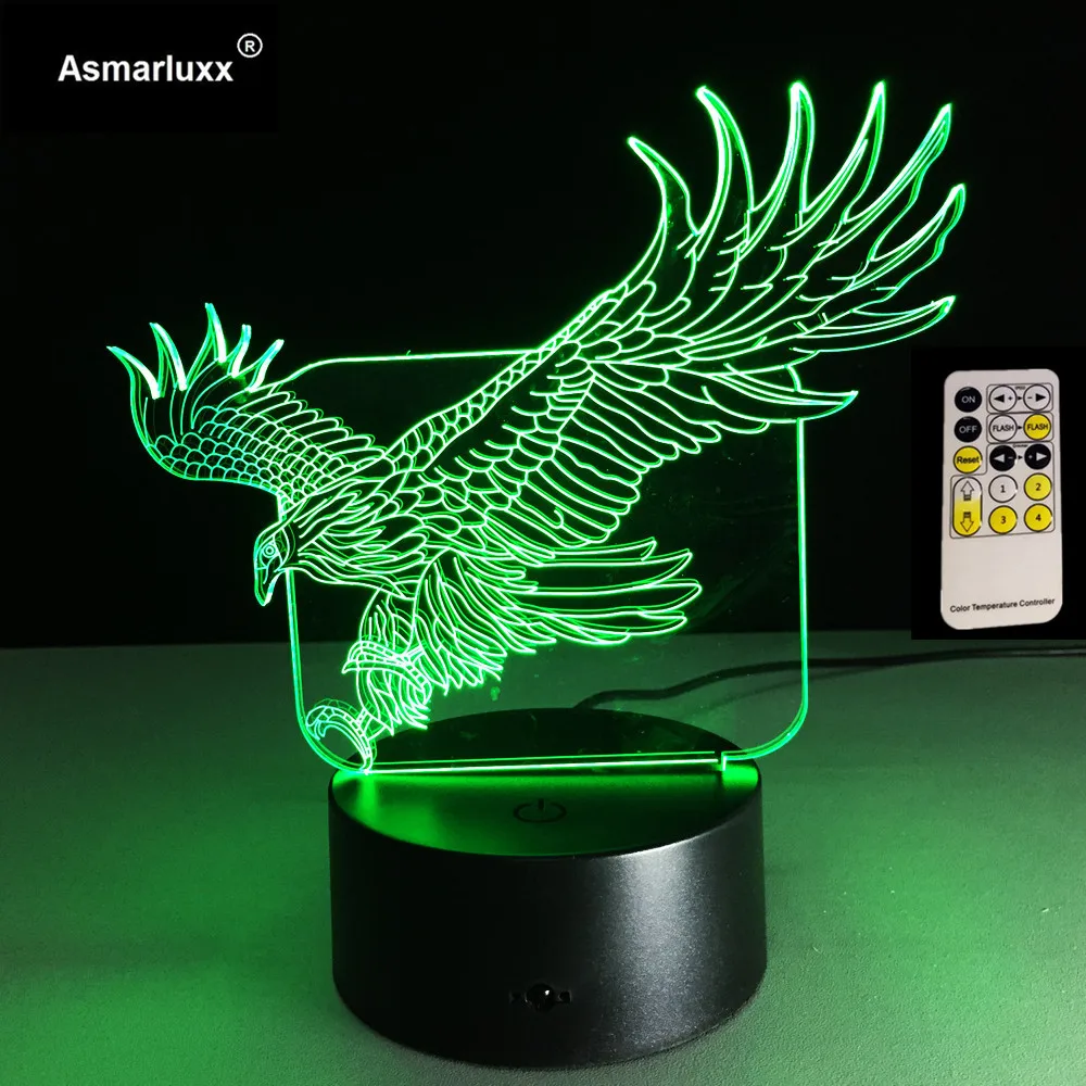 Орел 3D Ночной светильник 7 цветов изменяемый RGB светодиодные лампы настроение