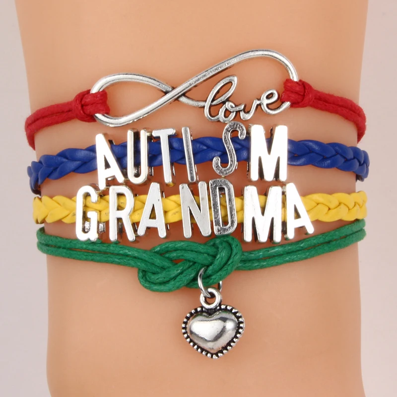 Infinity Love authism бабушкины Нана мама папа тетка браслеты сестра и шарм сердца кожаные