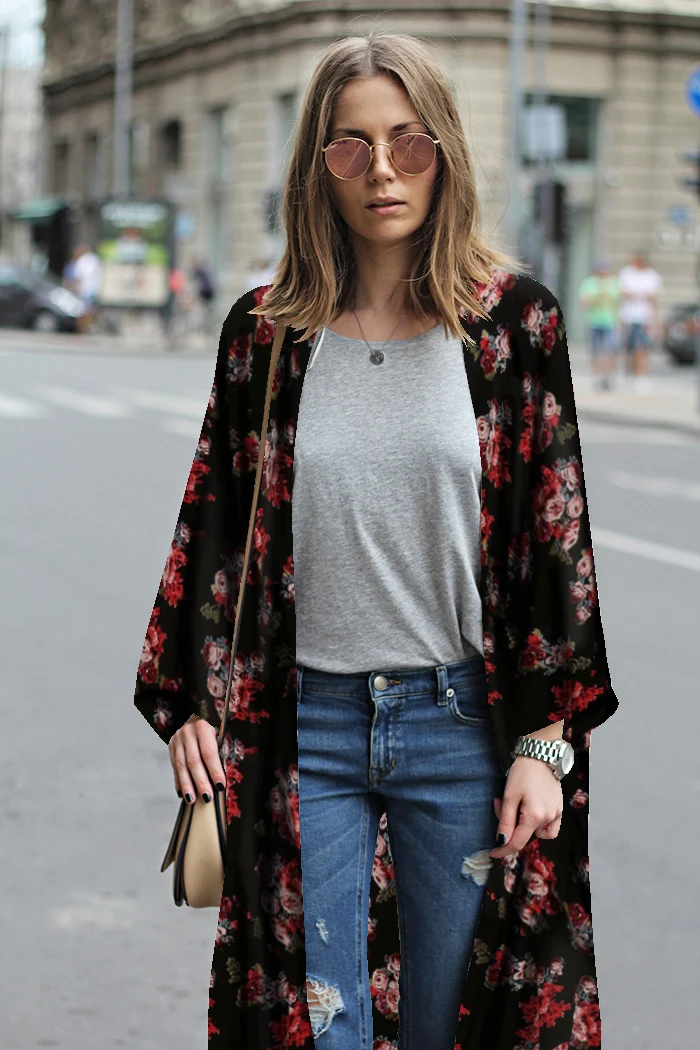 Женская длинная шифоновая накидка-кимоно, кардиган Blusa Feminina, повседневные рубашки, куртки, длинные пляжные накидки, топы blusa femin