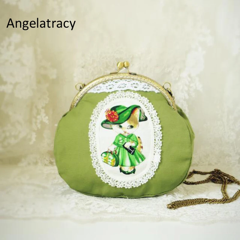 Angelatracy милая сумка с кошкой кружевная Женская сумочка металлическая застежка