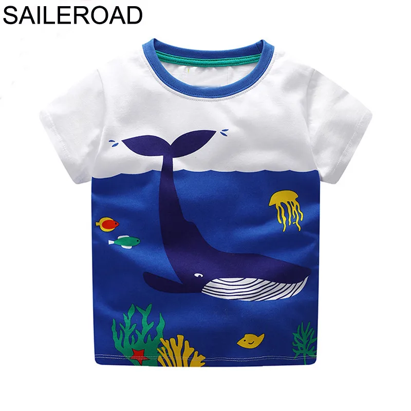 SAILEROAD 2 7Years Мультфильм Китовый Принт Дети Мальчики Футболка С Коротким Рукавом