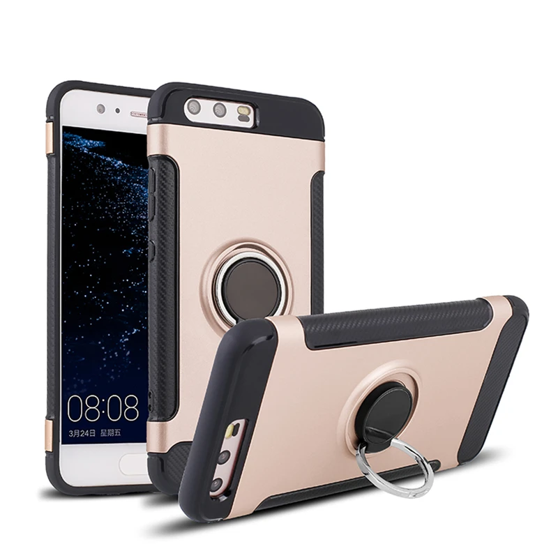 Dual Layer Car Magnet Armor Case For Huawei P10 Shockproof Cover Ring Stand 360 Rotating |