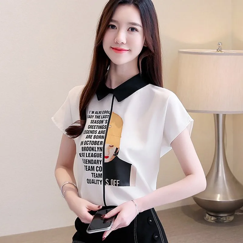 Женская рубашка с коротким рукавом свободные блузки принтом Модный пуловер