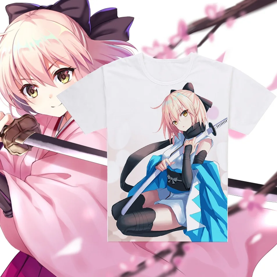 Unisex Anime Cos Fate GO Saber FGO Okita Souji Cotton Casual T-Shirt Tee T Shirt Top | Мужская одежда