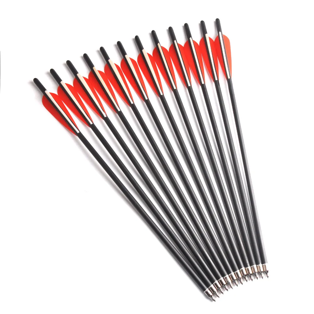 

RU 12/24 pcs Carbon Crossbow Arrow 8.8 mm 17/20 Inches 2 Red 1 White Feather Halfmoon Shape Nock for Archery Hunting Shooting