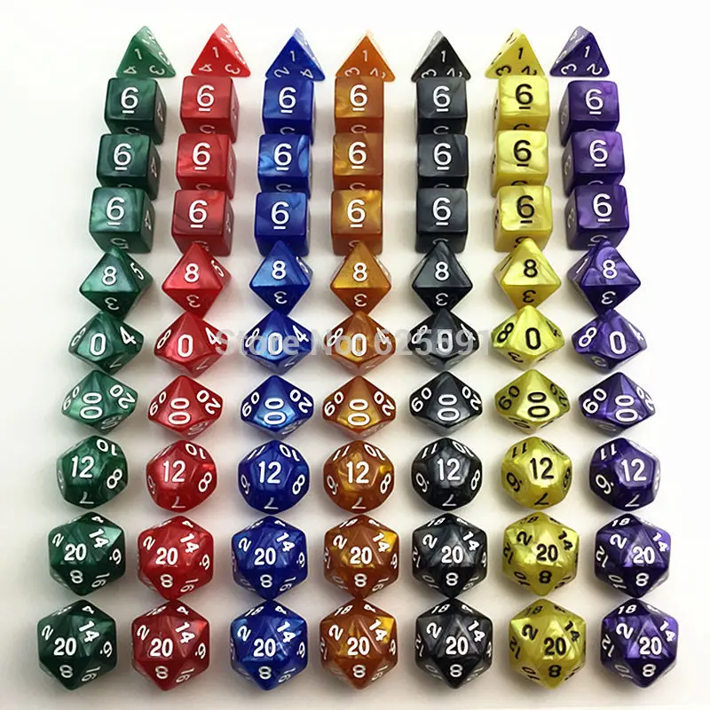 10 шт./компл. с сумкой D4 D6 D8 D10 D % D12 D20 dnd rpg набор перламутровый эффект многоцветная