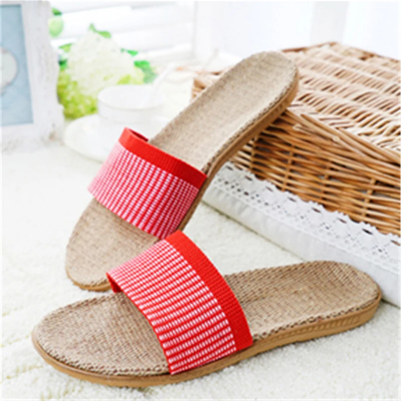 Летние домашние тапочки Мужская обувь дышащие льняные шлепанцы мужские